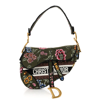 Christian Dior Canvas Embroidered Petites Fleurs Saddle Bag Green Multicolor 1 of 12