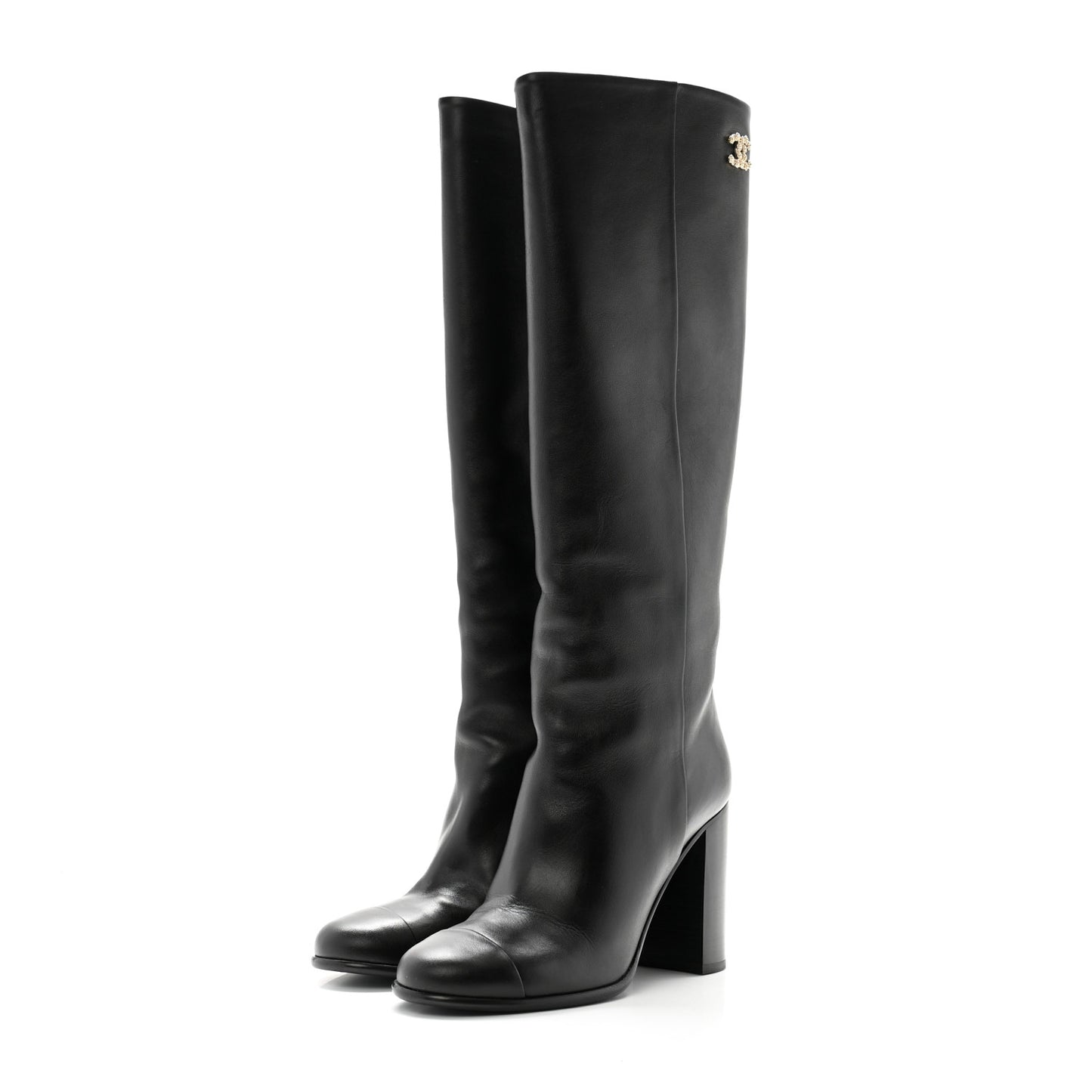 Calfskin CC Knee High Boots 40 Black