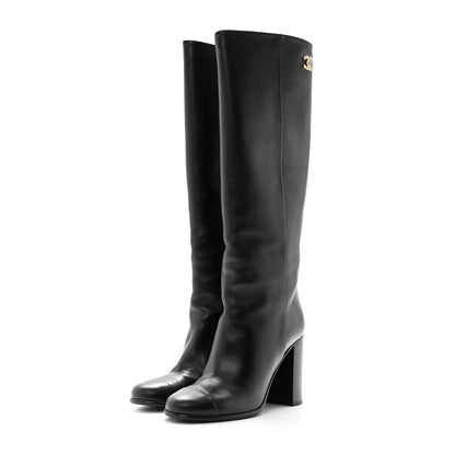 Chanel Calfskin CC Knee High Boots 40 Black 3 of 8