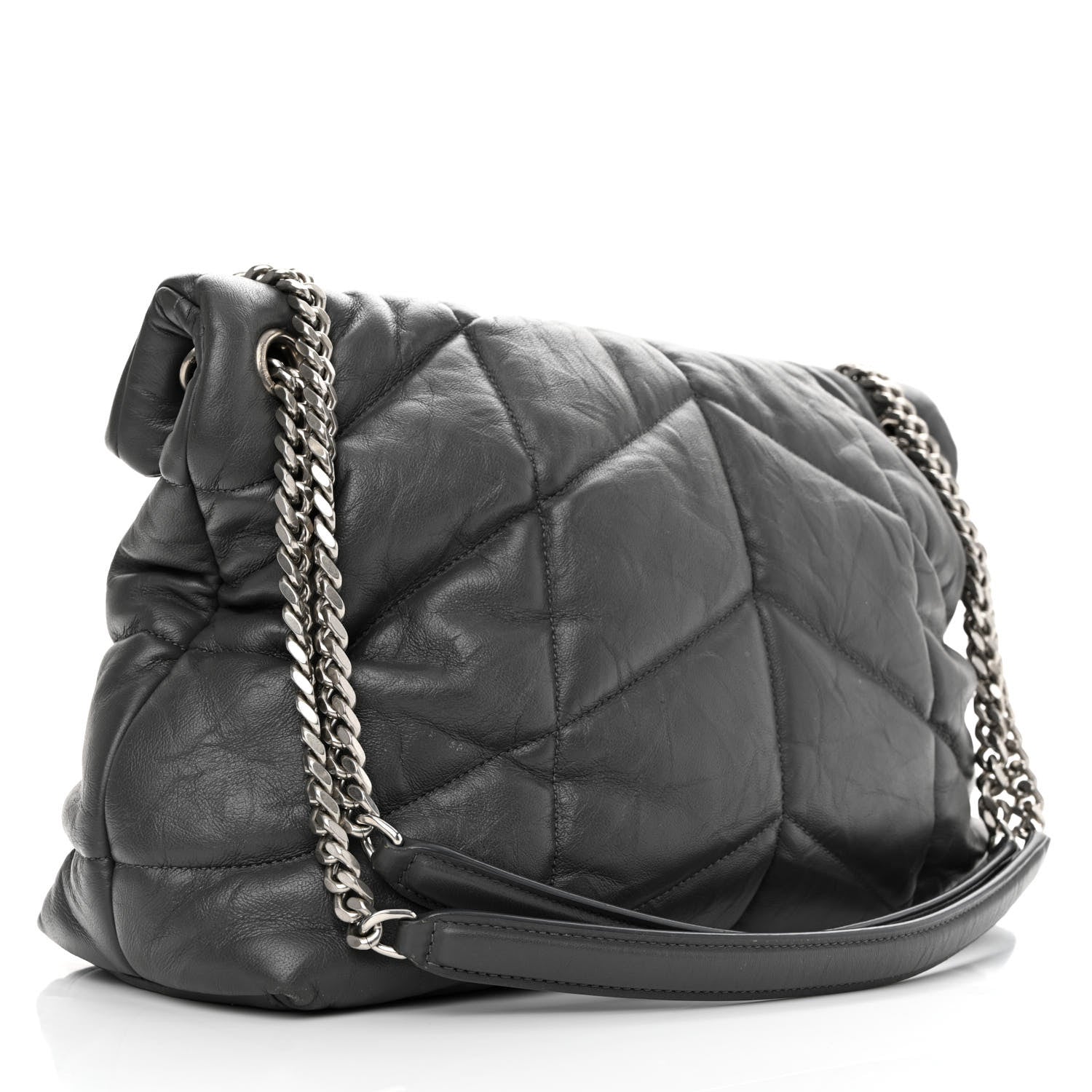 Saint Laurent Calfskin Quilted Medium Loulou Puffer Monogram Chain Satchel Storm 3 of 12