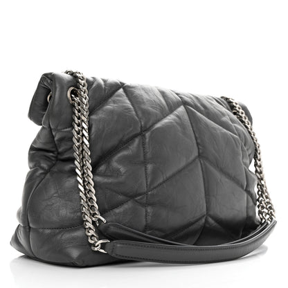 Saint Laurent Calfskin Quilted Medium Loulou Puffer Monogram Chain Satchel Storm 3 of 12
