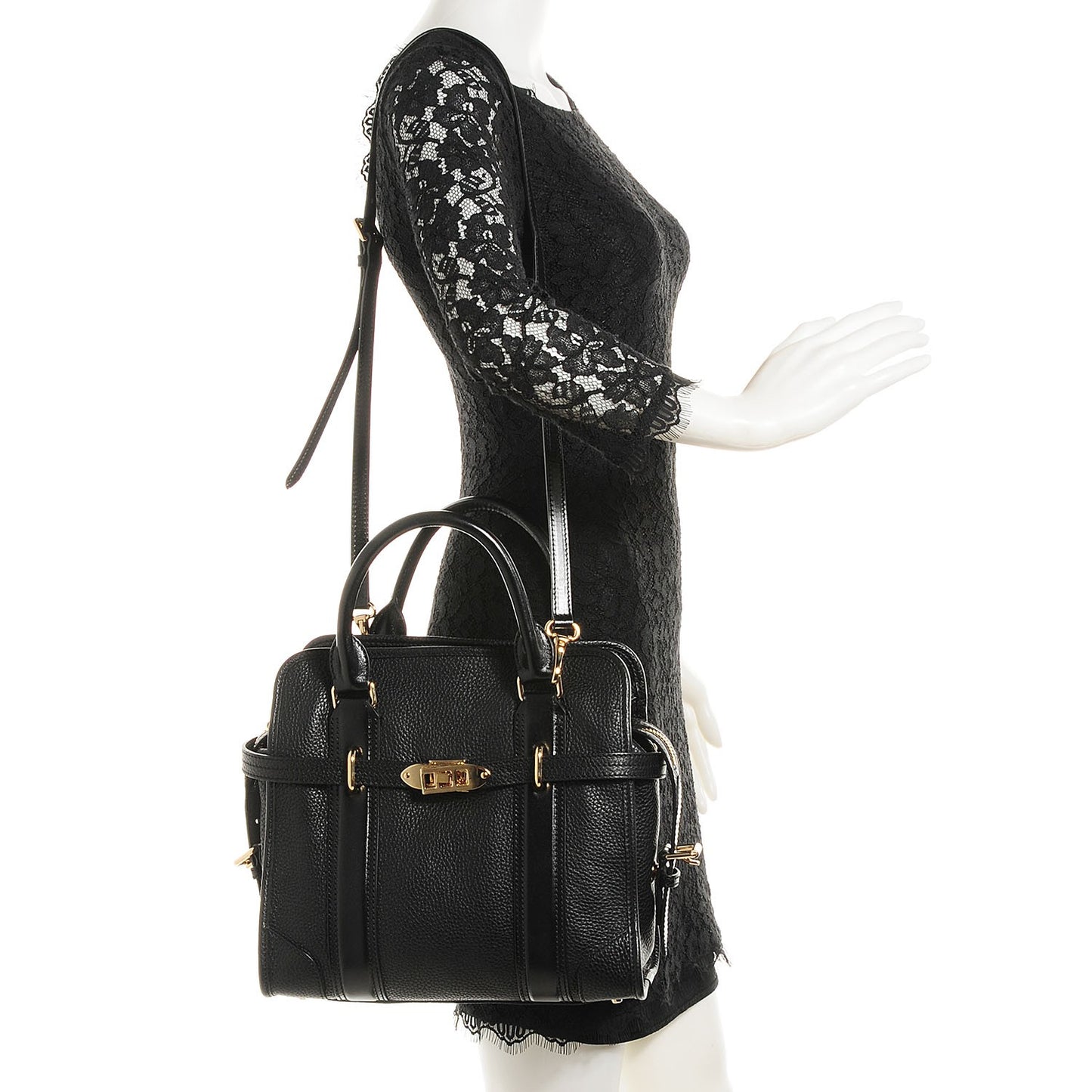 London Grainy Calfskin Medium Minford Portrait Tote Black