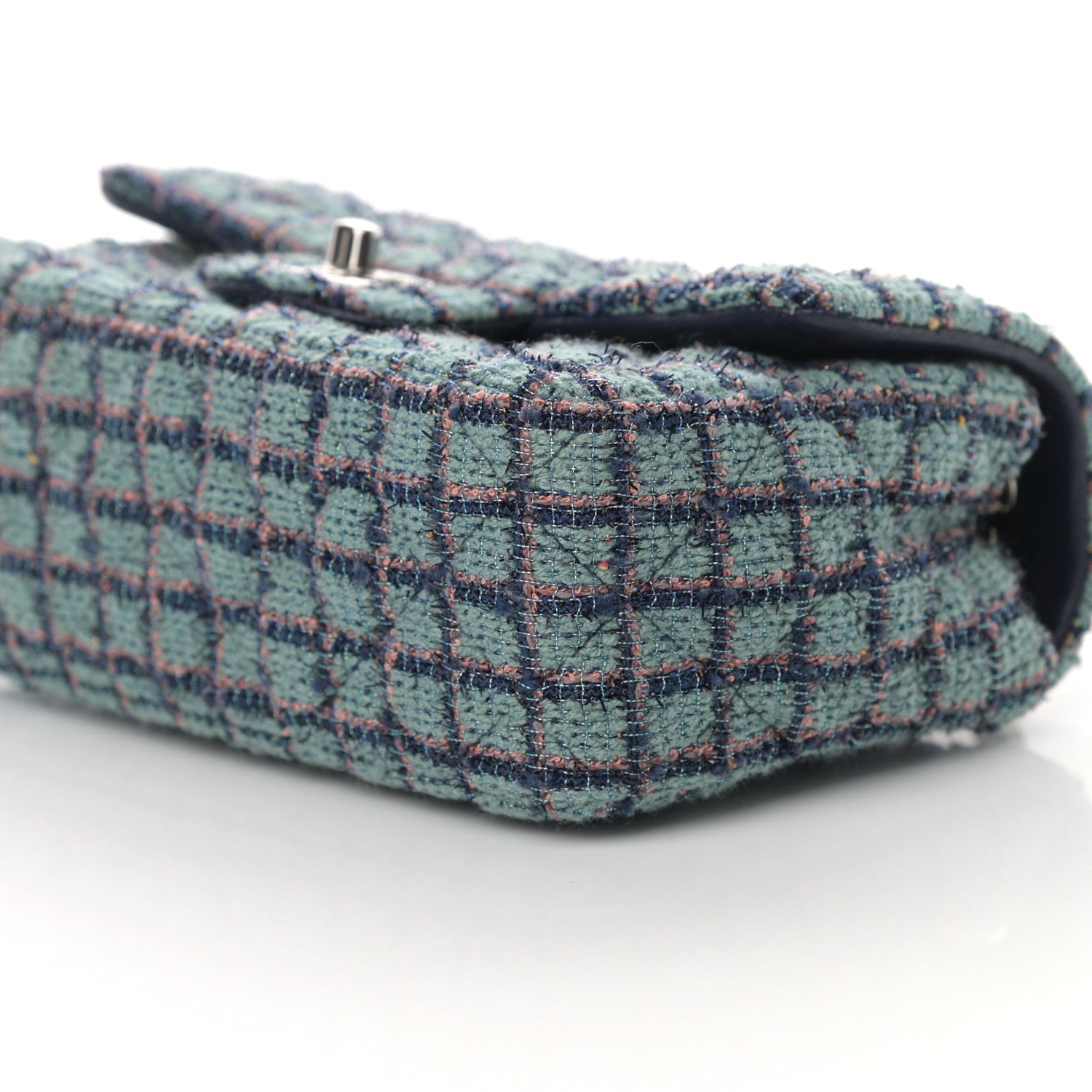 Chanel Tweed Quilted Mini Rectangular Flap Green Navy Dark Beige 9 of 10