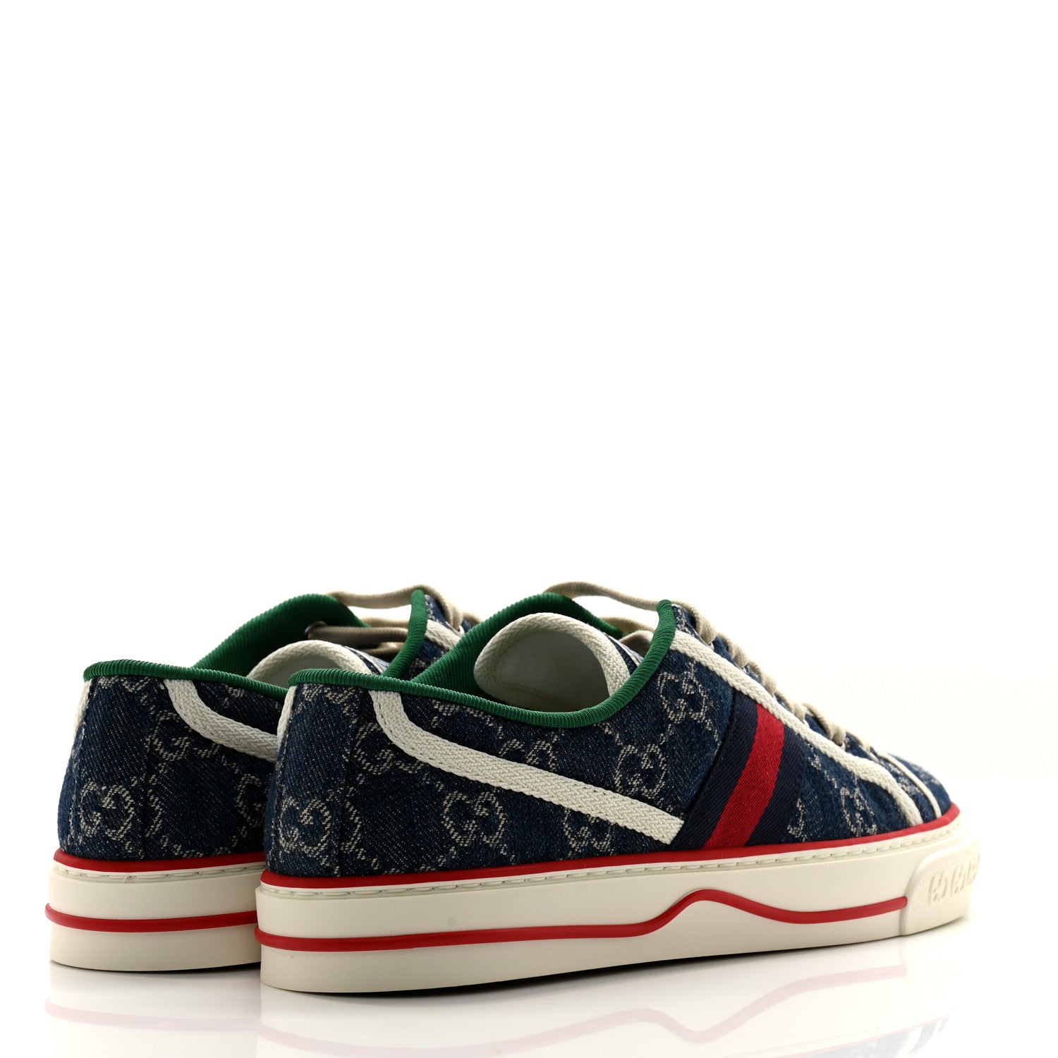 Gucci New Denim GG Monogram Web Womens 1977 Tennis Sneakers 38.5 Blue Tea Mystic White 4 of 9