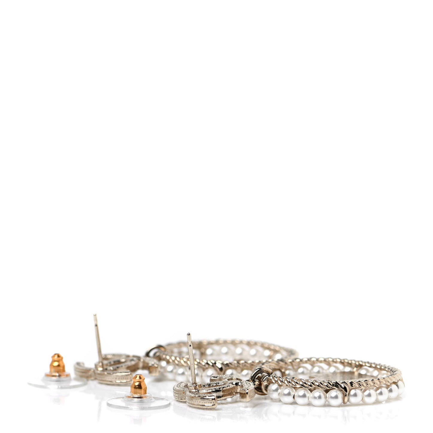 Crystal Pearl Chanel Charms CC Drop Earrings Gold