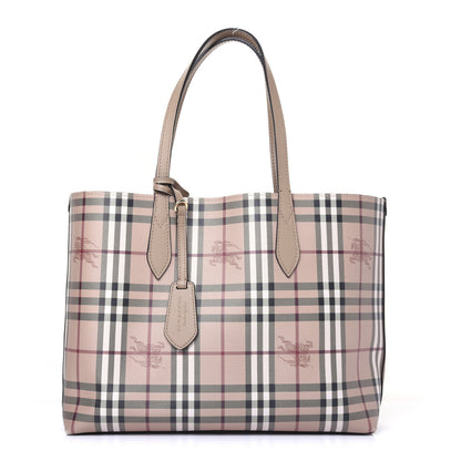 Burberry Grainy Calfskin Haymarket Check Medium Reversible Tote Camel 1 of 15