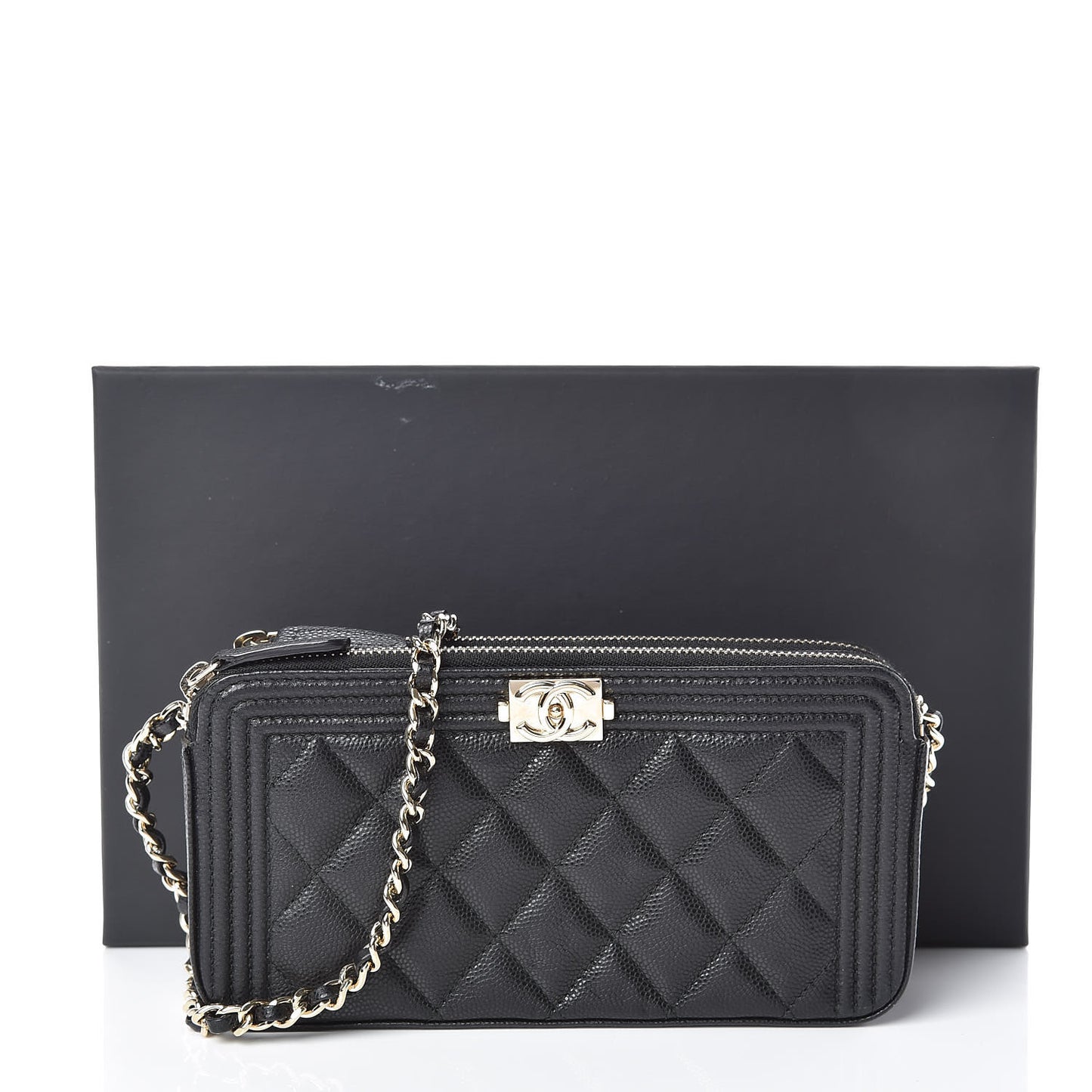 Caviar Quilted Small Boy Clutch With Chain Black