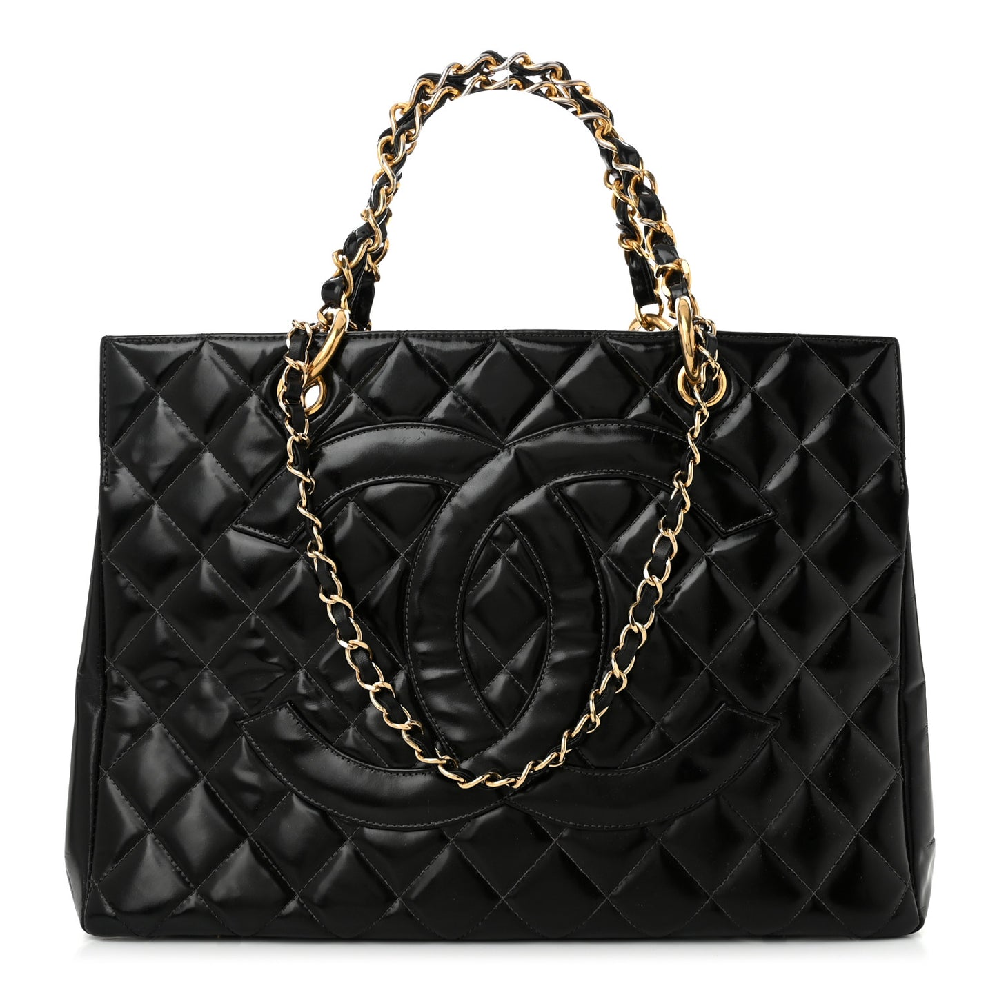 Patent Quilted Grand Shopping Tote GST Black