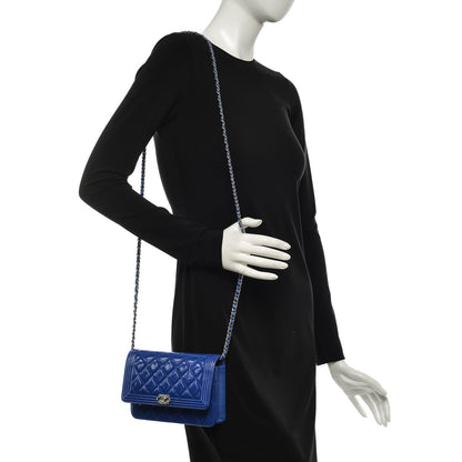 Chanel Patent Calfskin Quilted Boy Wallet On Chain WOC Dark Blue 2 of 9