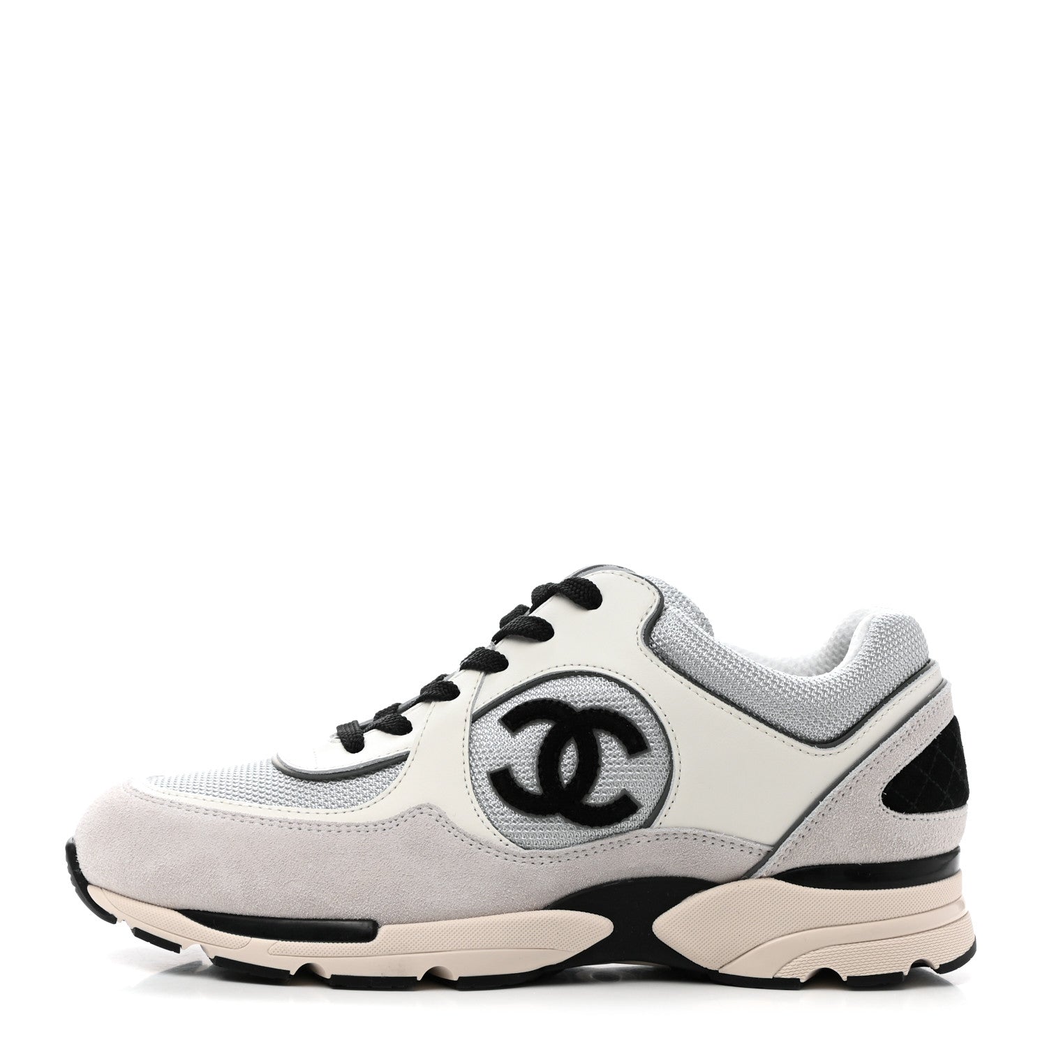 Chanel Mesh Suede Calfskin Womens CC Sneakers 40.5 White Silver Light Grey 1 of 8