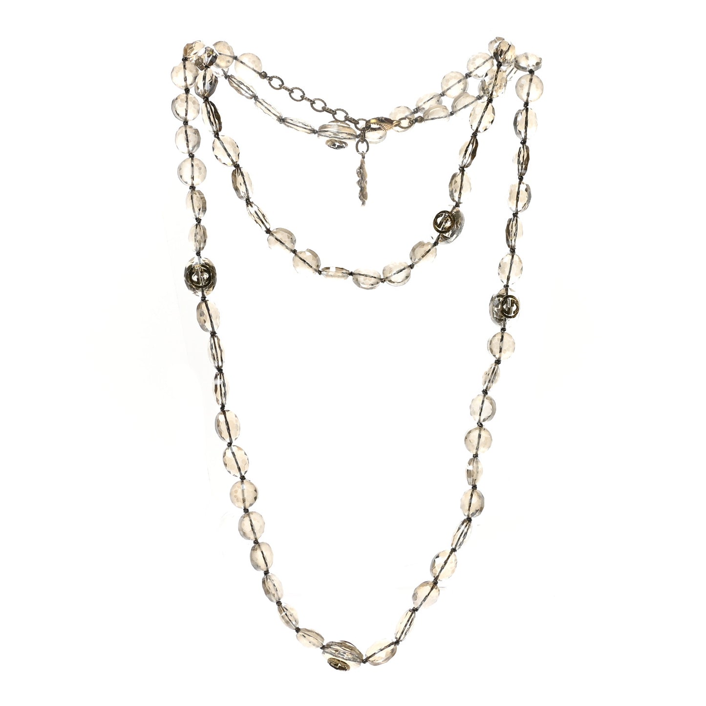 Metal Crystal Bead Flower Long Necklace Gold