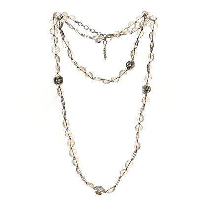 Gucci Metal Crystal Bead Flower Long Necklace Gold 3 of 7