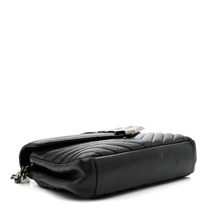Saint Laurent Sheepskin Matelasse Chevron Monogram Medium College Bag Light Coal 4 of 15