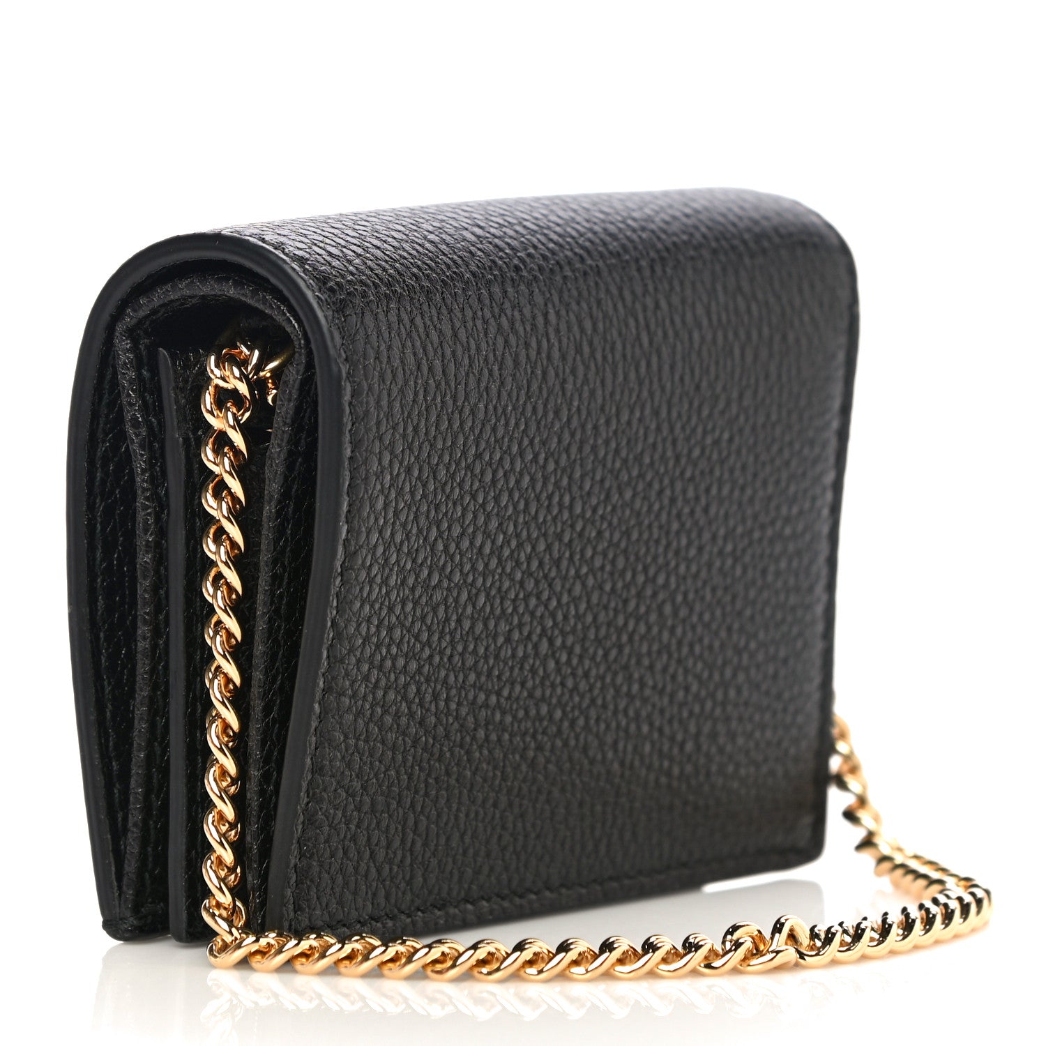 Gucci Grainy Calfskin Zumi Chain Card Case Wallet Black 3 of 10