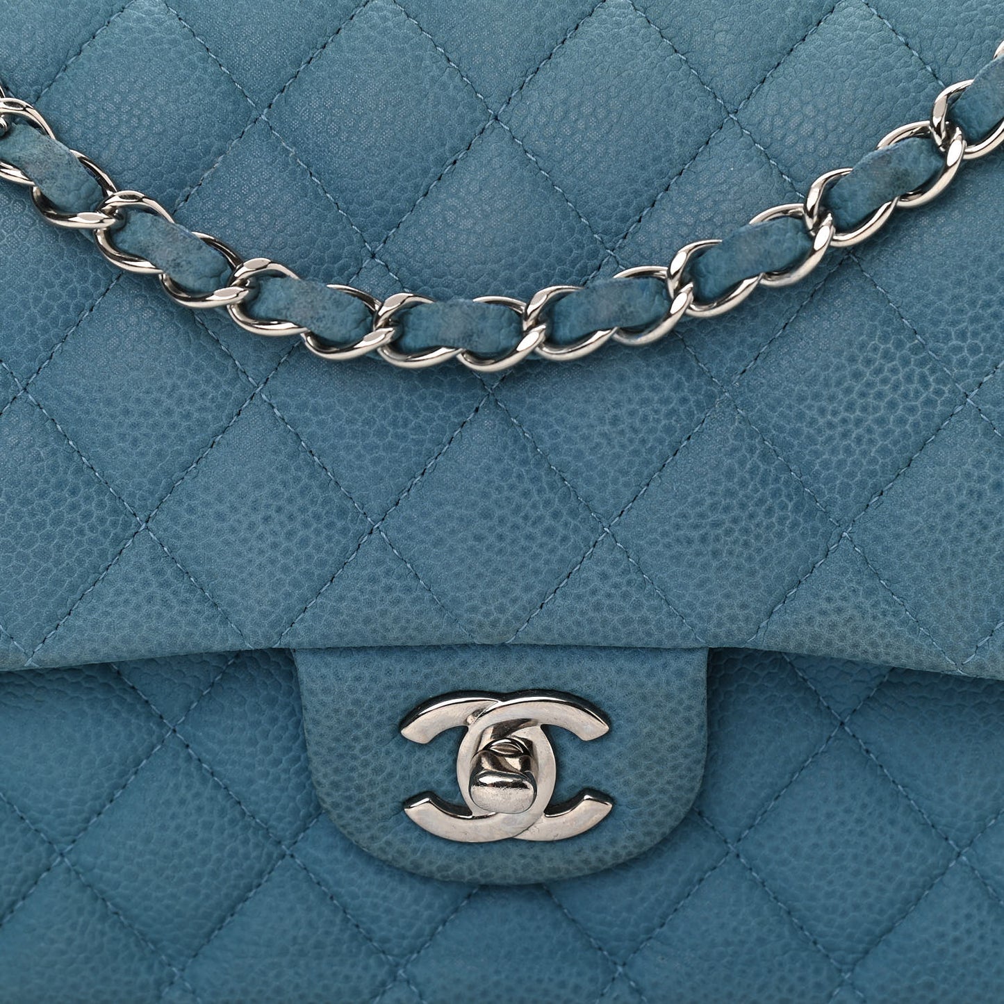 Iridescent Caviar Quilted Medium Double Flap Blue