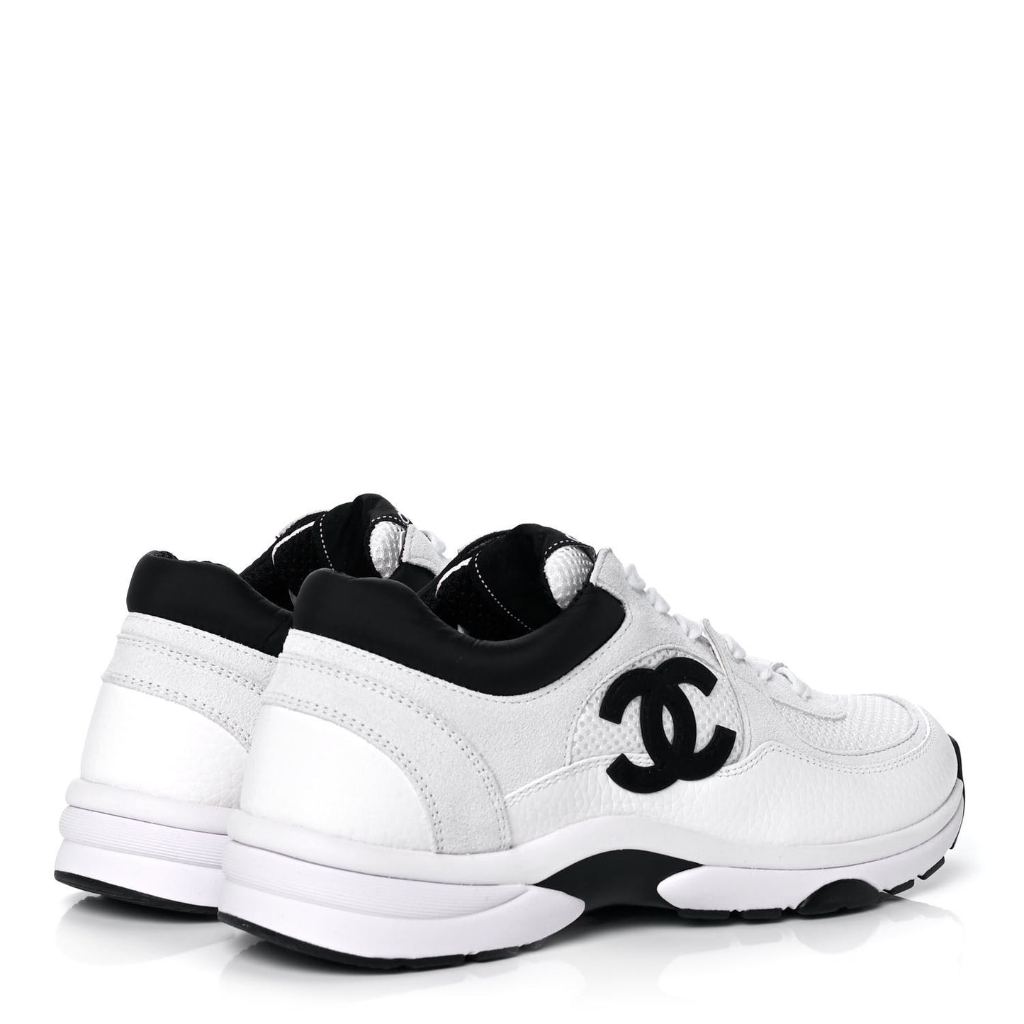 Mesh Suede Calfskin Grained Calfskin Womens CC Sneakers 39 White Black