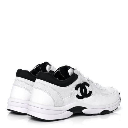 Chanel Mesh Suede Calfskin Grained Calfskin Womens CC Sneakers 39 White Black 4 of 10