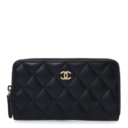 Chanel Lambskin Quilted Medium Zip Around Wallet Black 1 of 9