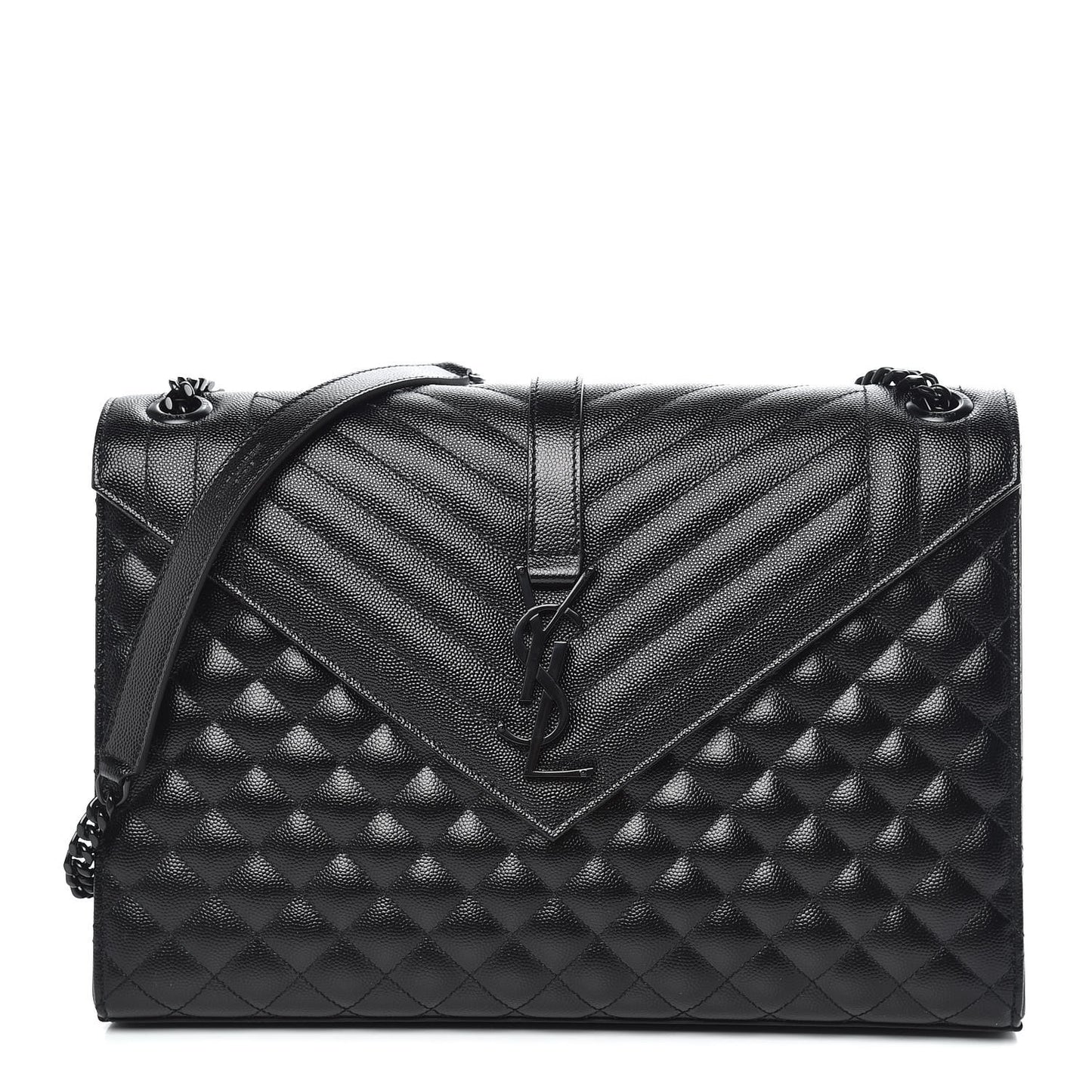 Grain De Poudre Textured Mixed Matelasse Large Triquilt Monogram Monochrome Satchel Black