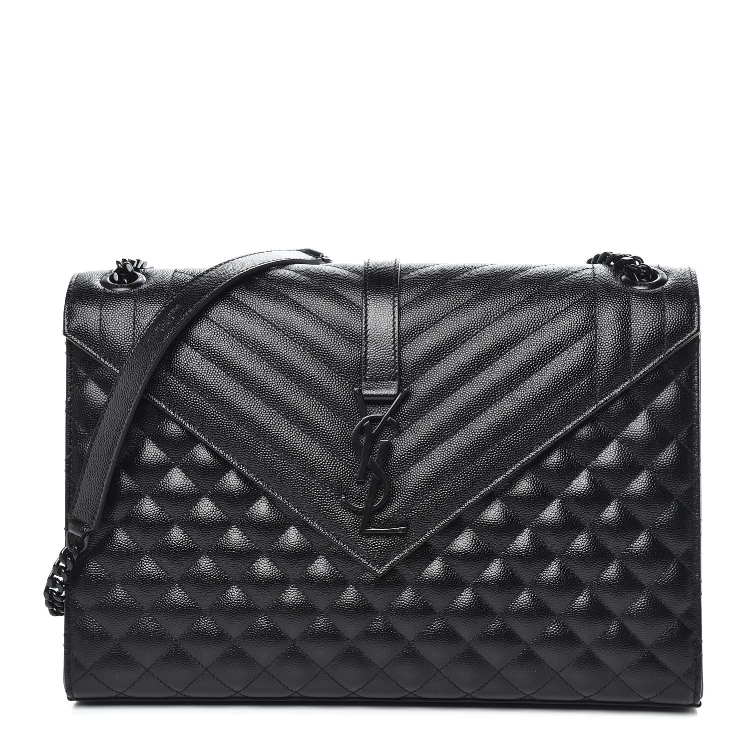 Saint Laurent Grain De Poudre Textured Mixed Matelasse Large Triquilt Monogram Monochrome Satchel Black 1 of 10