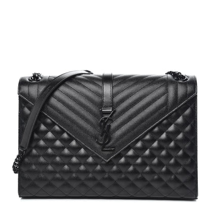Saint Laurent Grain De Poudre Textured Mixed Matelasse Large Triquilt Monogram Monochrome Satchel Black 1 of 10