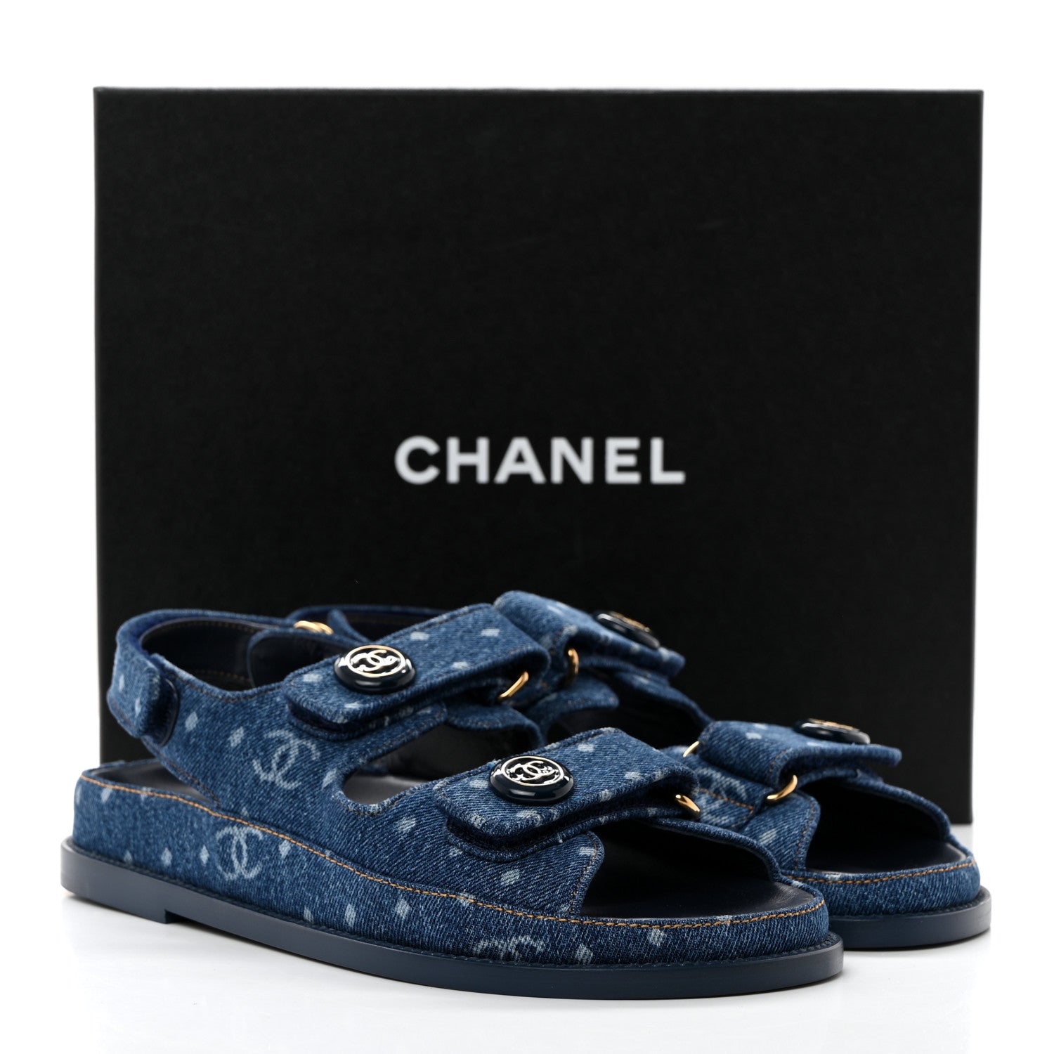 Chanel Denim CC Dad Sandals 37.5 Dark Blue 9 of 9