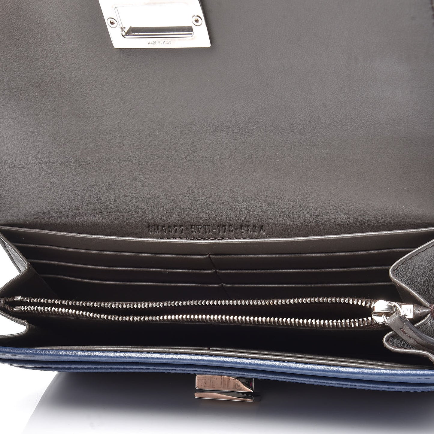 Vitello Century Bi-Color Peekaboo Continental Wallet Blue Carbone