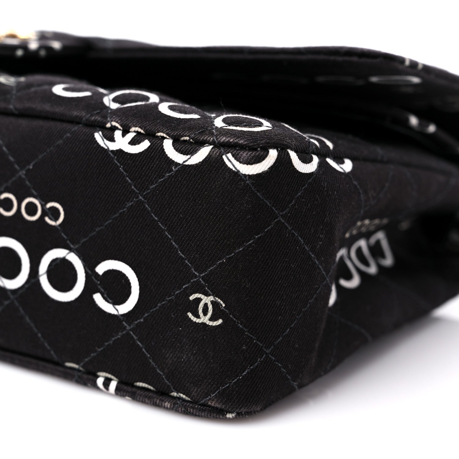 Chanel Canvas Coco Printed Quilted Medium Double Flap Black White 9 of 13