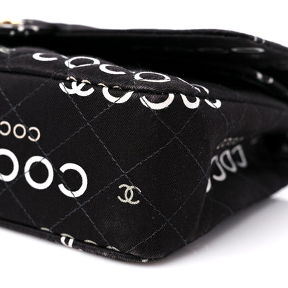 Chanel Canvas Coco Printed Quilted Medium Double Flap Black White 9 of 13