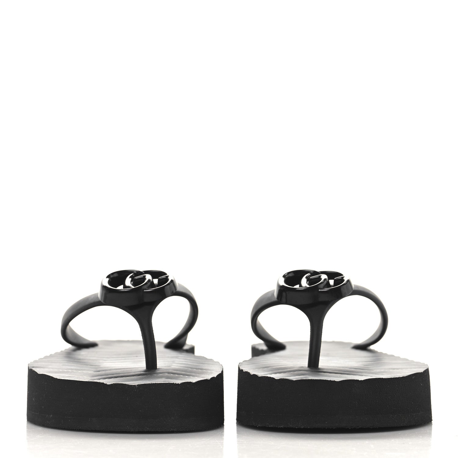 Gucci Rubber Chevron Womens GG Thong Sandals 40 Black 3 of 8