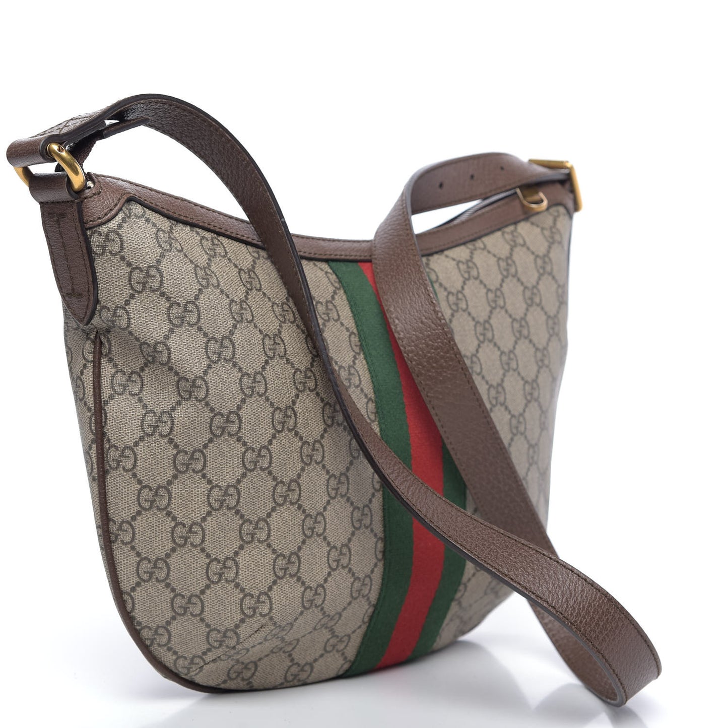 GG Supreme Monogram Web Small Ophidia Half Moon Hobo Brown