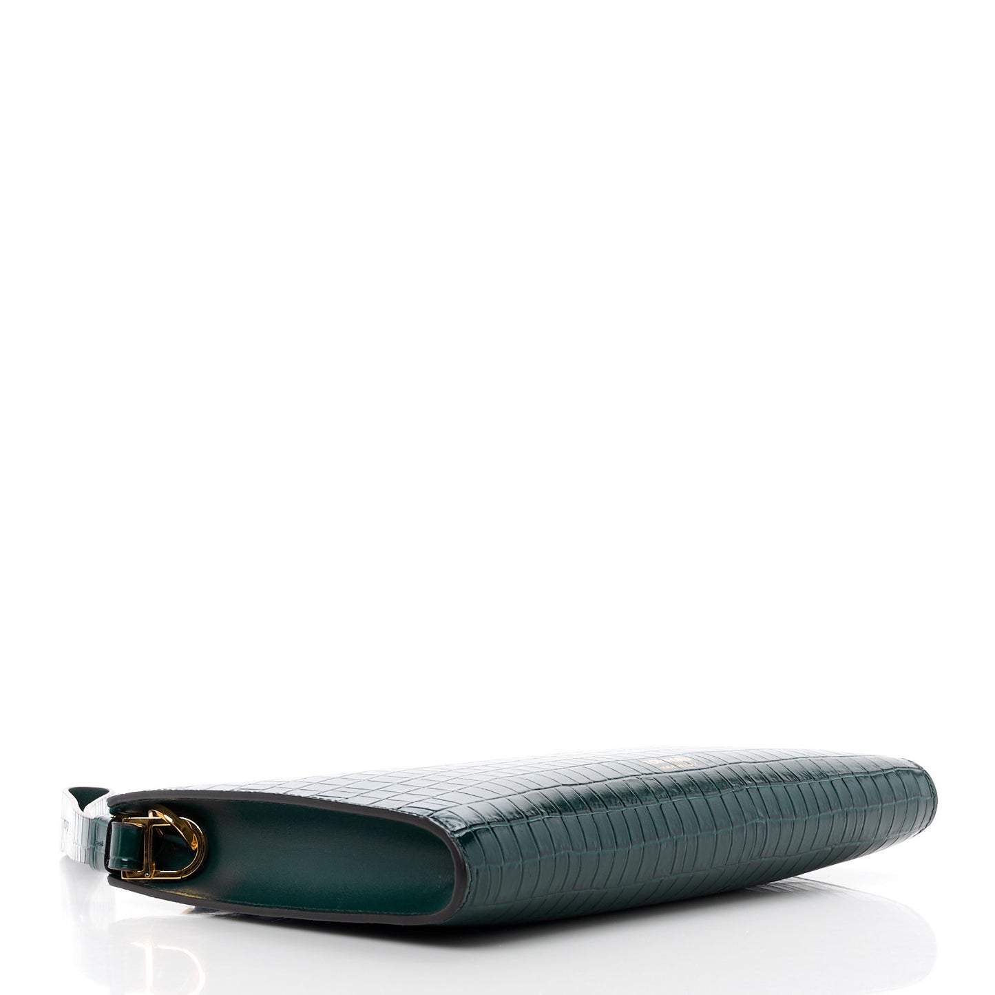 Calfskin Crocodile Embossed Zip Clutch Bottle Green