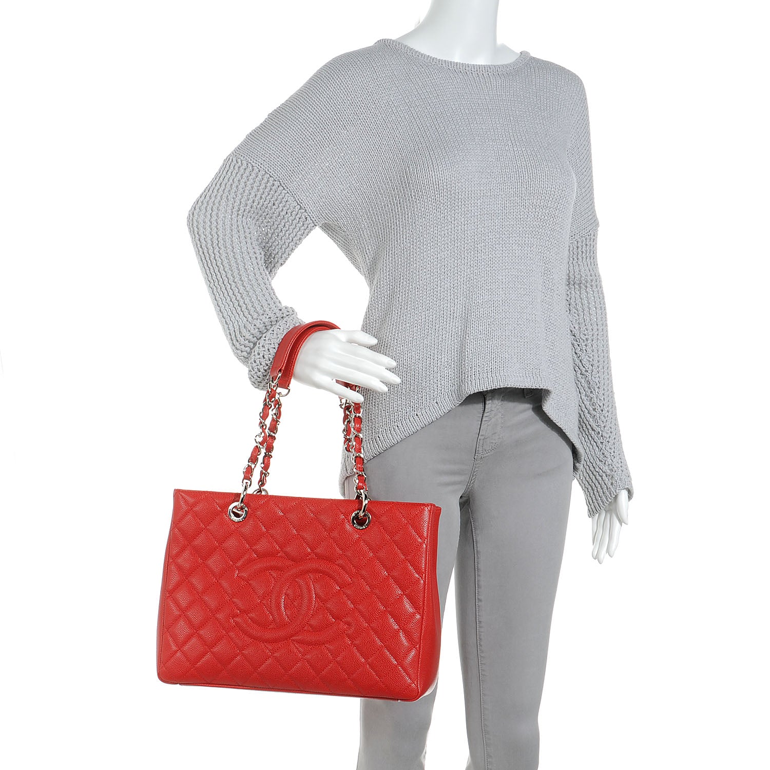 Chanel Caviar Grand Shopping Tote GST Red 2 of 8