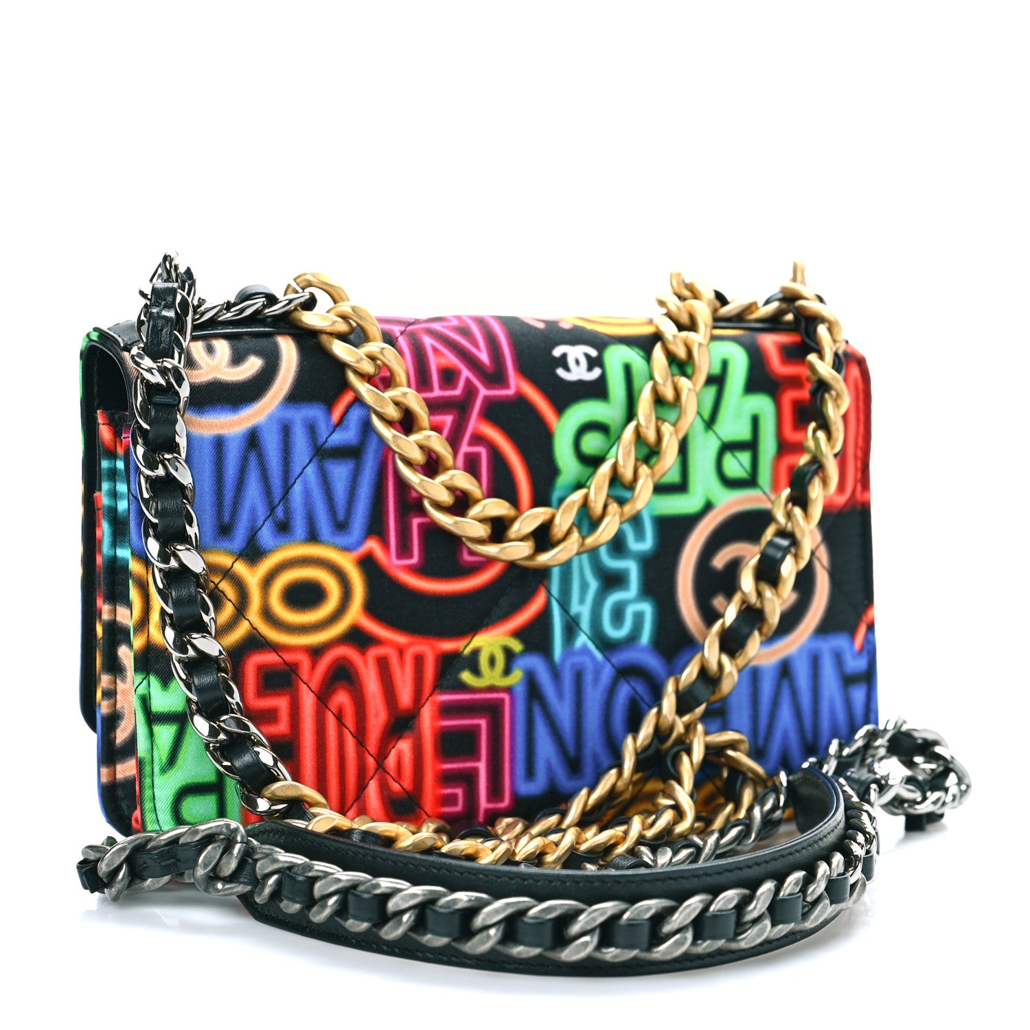 Chanel Fabric Printed Chanel 19 Wallet On Chain WOC Black Multicolor 3 of 10