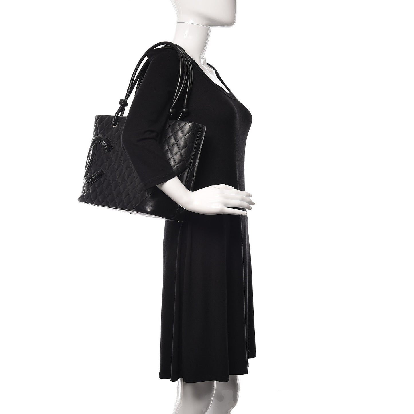 Calfskin Quilted Large Cambon Tote Black