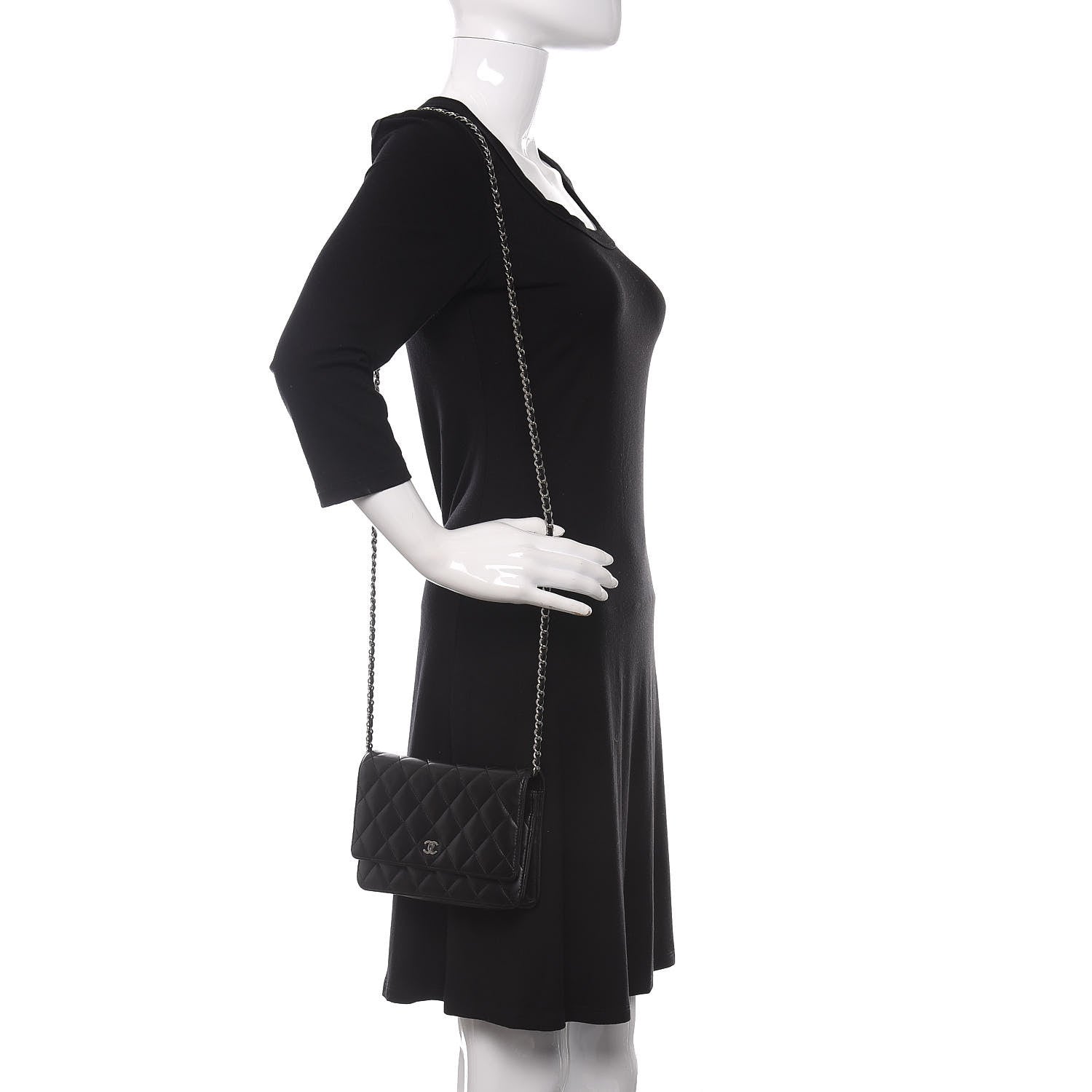 Chanel Lambskin Quilted Wallet On Chain WOC Black 2 of 12