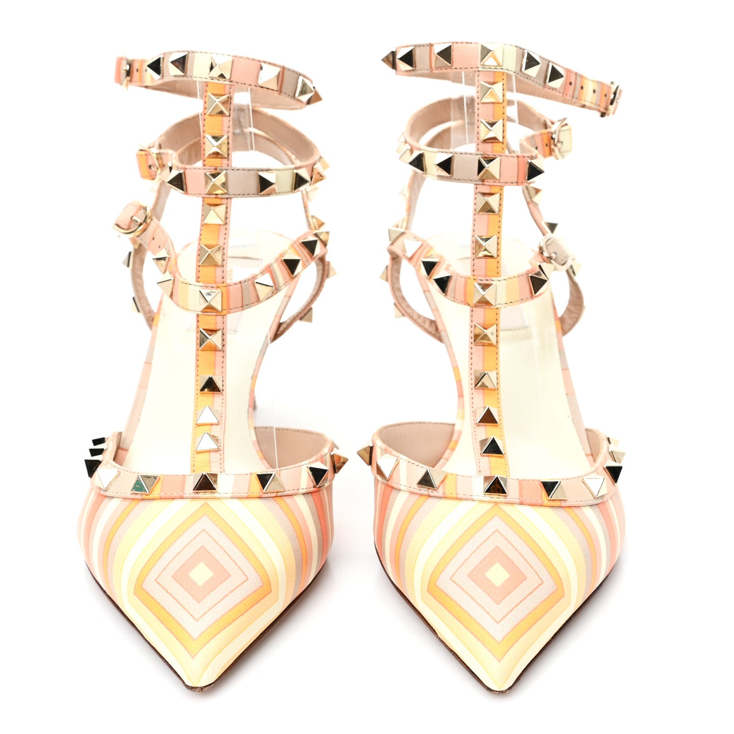 Vitello Native Couture 1975 Rockstud Rolling Ankle Strap Pumps 40 Mandarin Sorbet