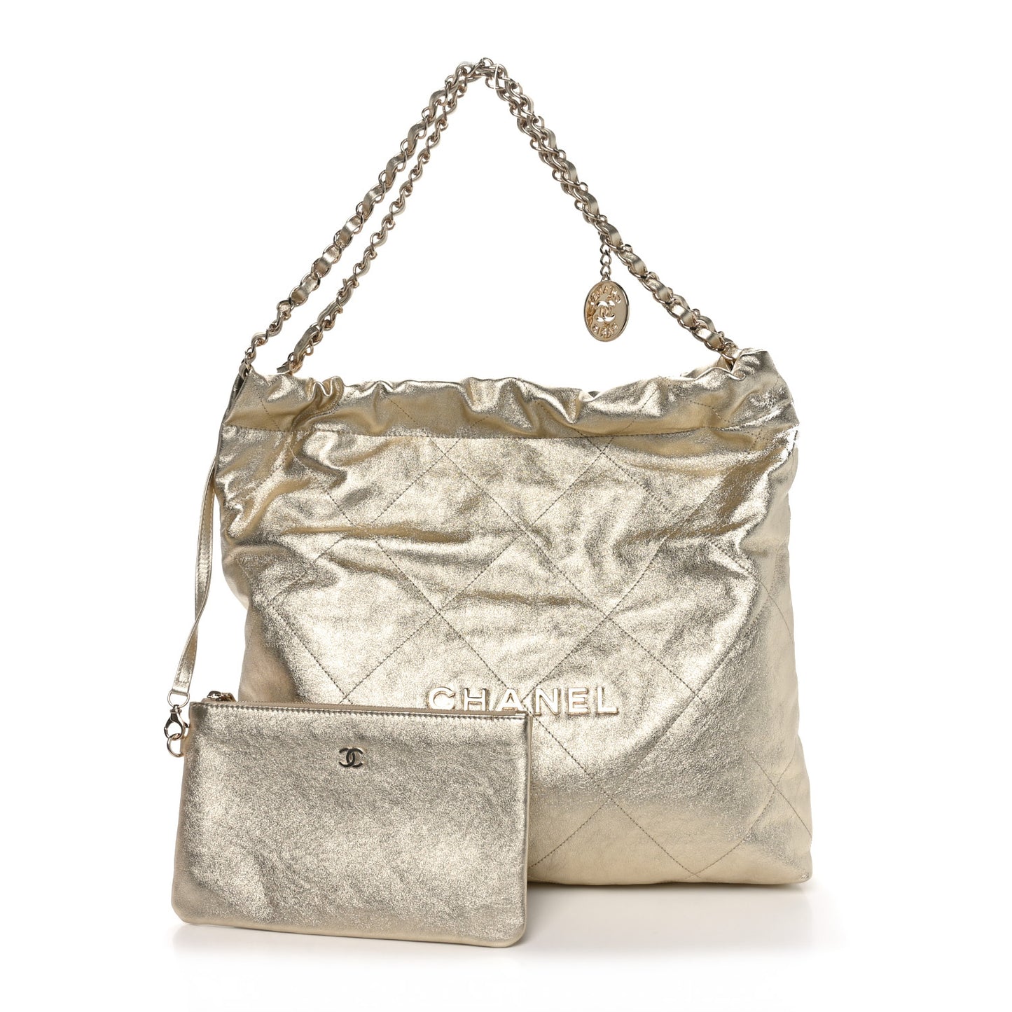 Metallic Calfskin Quilted Chanel 22 Golden