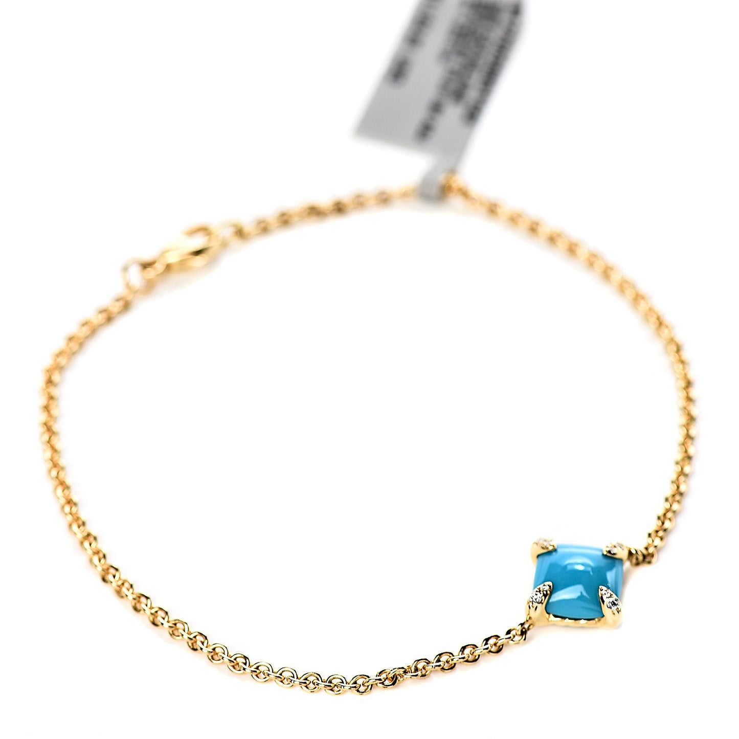 18K Yellow Gold Diamond Turquoise 8mm Chatelaine Bracelet