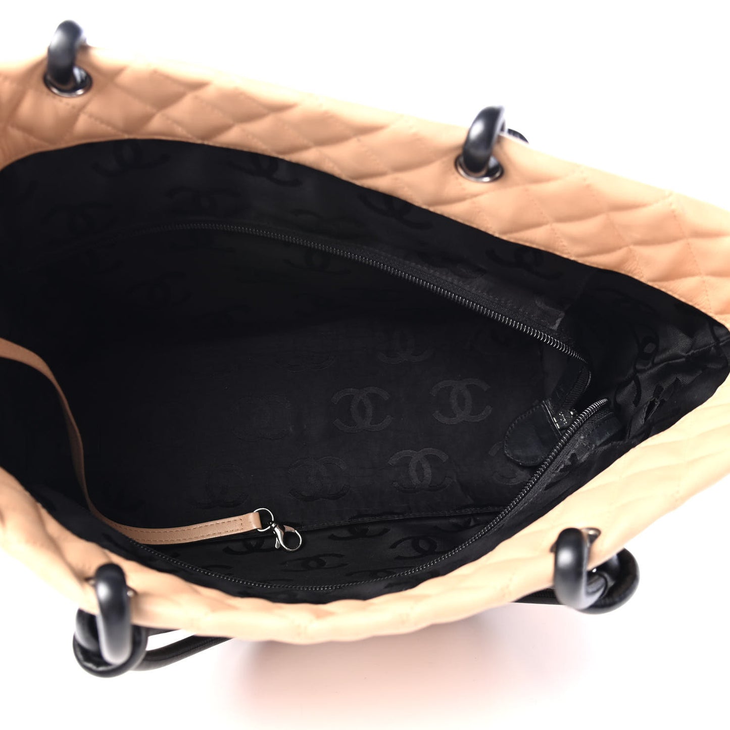 Calfskin Quilted Large Cambon Tote Beige Black