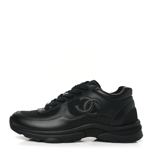 Lambskin Fabric CC Uniform Sneakers 38 Black