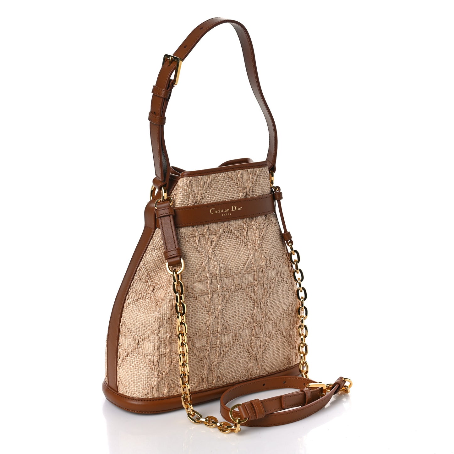 Raffia Calfskin Cannage C'est Dior Cannage Bucket Bag Natural