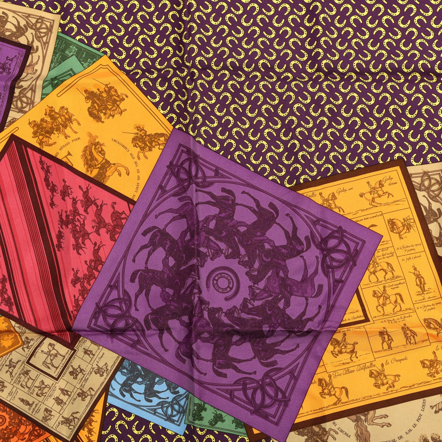 Hermes Silk A Cheval Sur Mon Carre Scarf 90 Aubergine Framboise Jaune 3 of 3