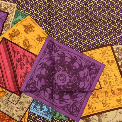 Hermes Silk A Cheval Sur Mon Carre Scarf 90 Aubergine Framboise Jaune 3 of 3