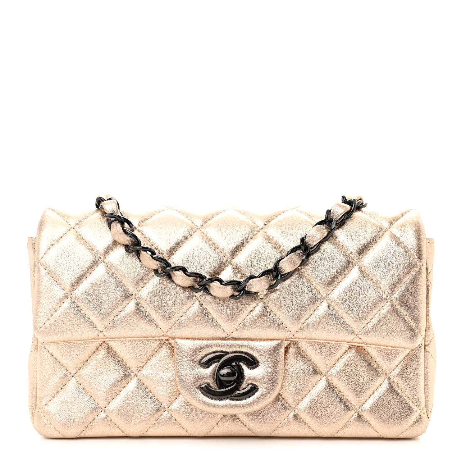 Chanel Metallic Lambskin Quilted Mini Rectangular Flap Gold Black 1 of 10