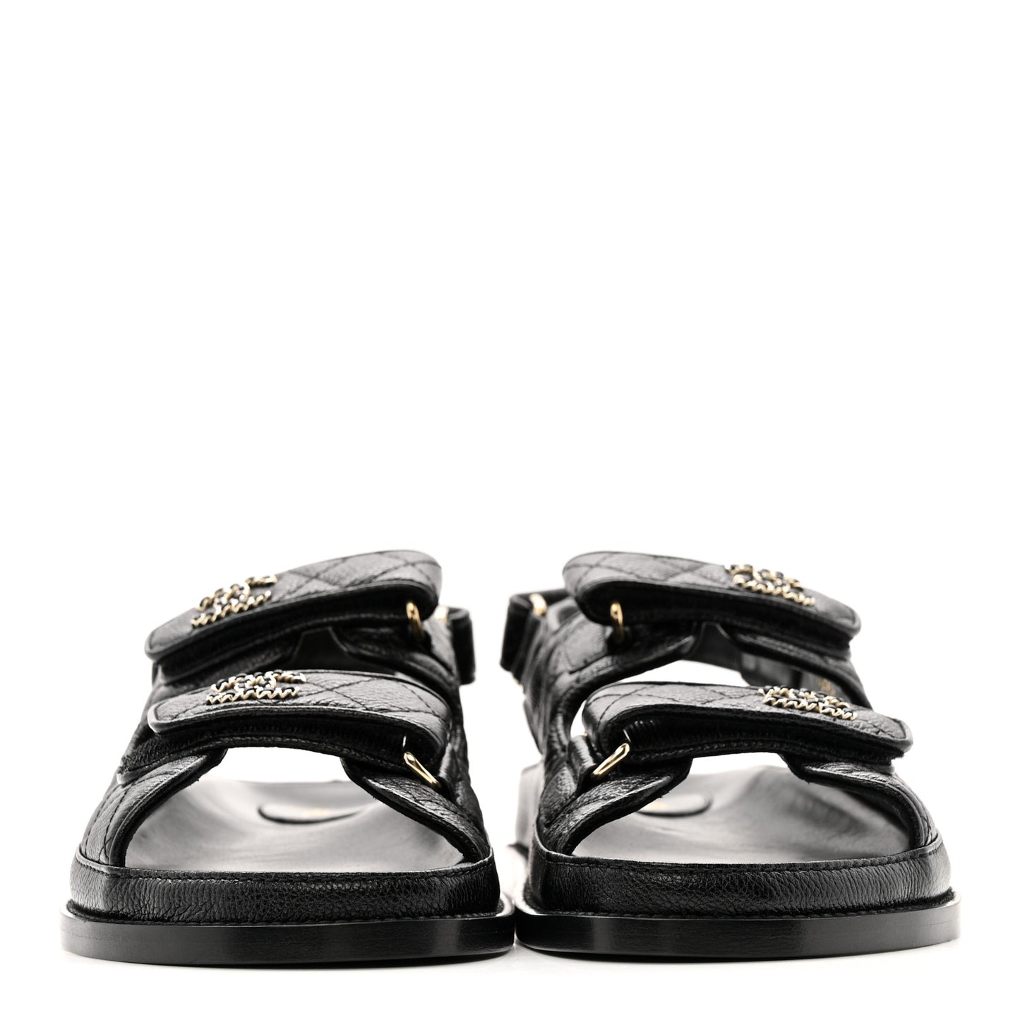 Grained Calfskin Velcro Dad Sandals 38.5 Black