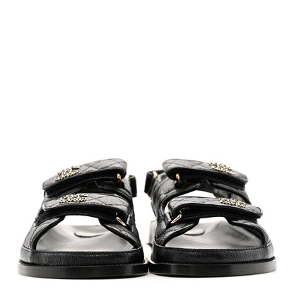 Chanel Grained Calfskin Velcro Dad Sandals 38.5 Black 5 of 24