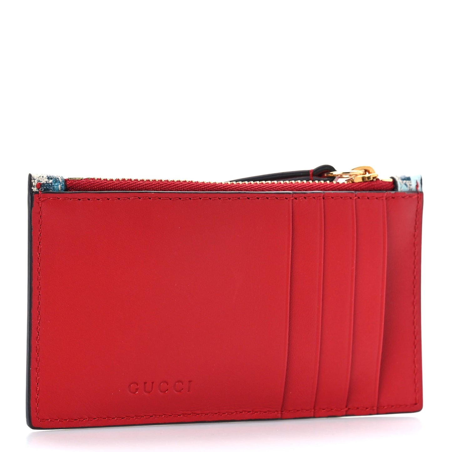 GG Supreme Monogram Blooms Coin Case Card Holder Beige Blue Navy Hibiscus Red