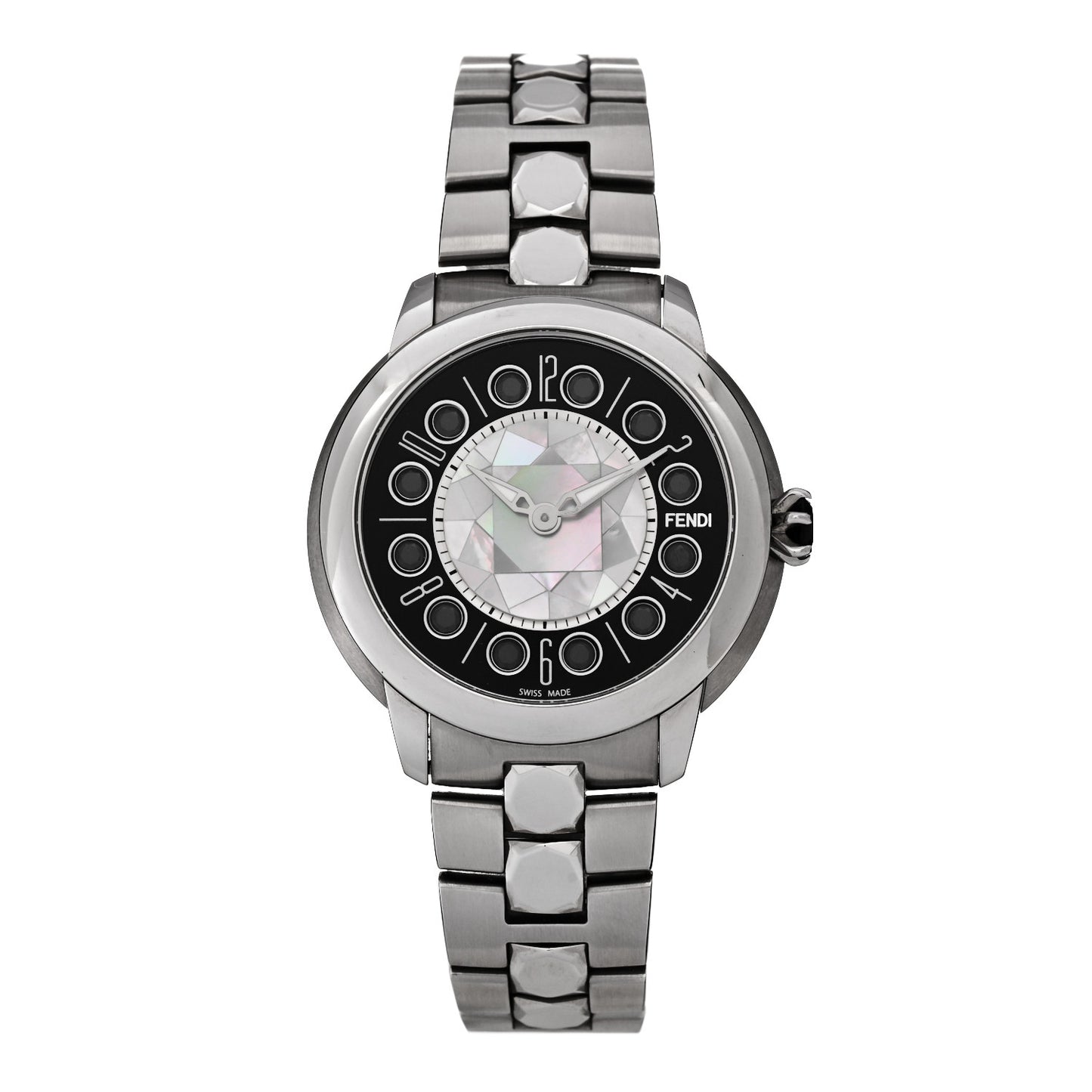 Stainless Steel Mother of Pearl Topaz Spinel 38mm Ishine Rotating Gem Two Tone Quartz Watch Black
