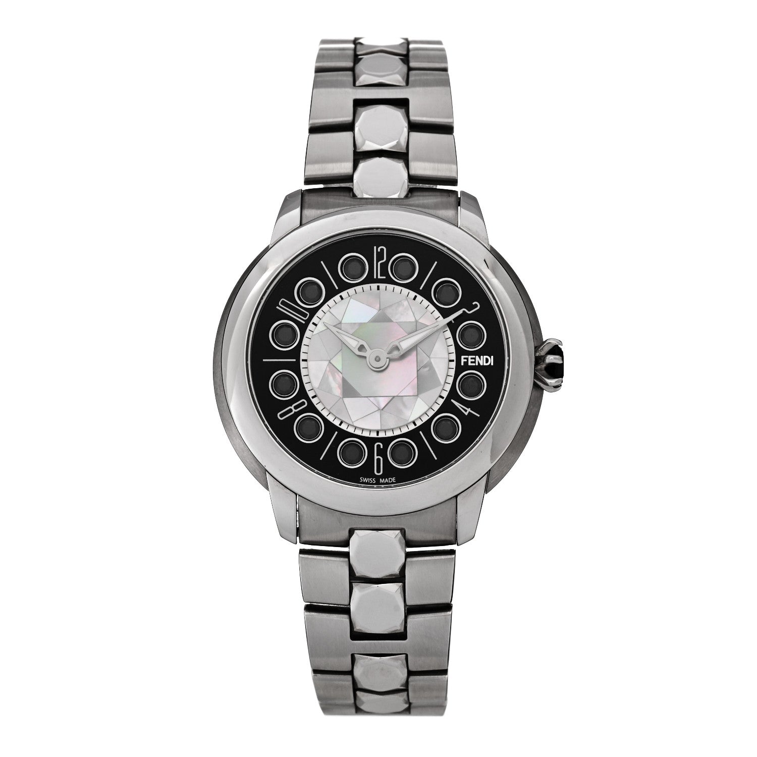 Fendi Stainless Steel Mother of Pearl Topaz Spinel 38mm Ishine Rotating Gem Two Tone Quartz Watch Black 3 of 7